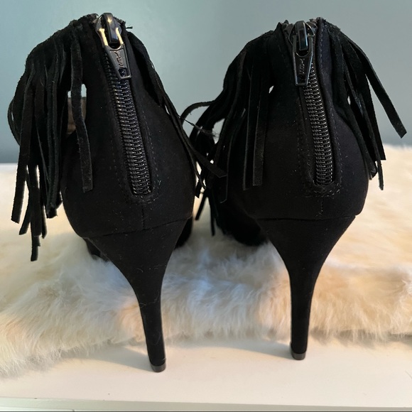 Bongo Black Suede Fringe Heels - Picture 6 of 13